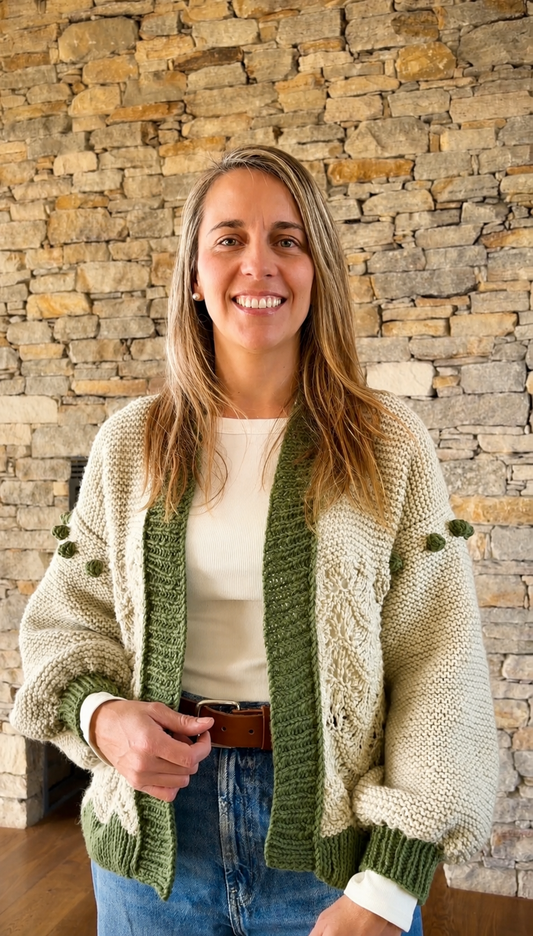 Curso Digital Cardigan Olivo (PDF + Videos) - Palillos y detalles en crochet