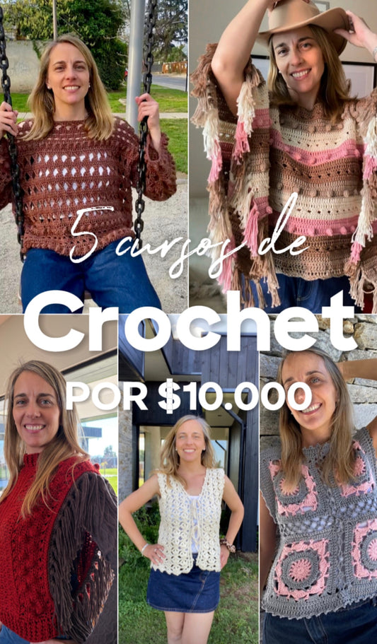 Pack 5 cursos crochet por $10.000