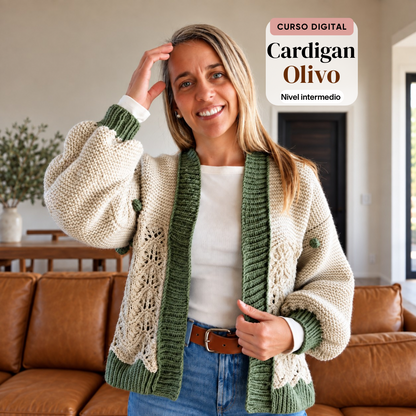 Curso Digital Cardigan Olivo - Aprende a tejer un cárdigan a palillos (PDF + videos)