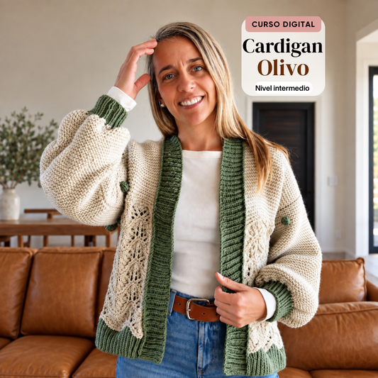 Curso Digital Cardigan Olivo - Aprende a tejer un cárdigan a palillos (PDF + videos)