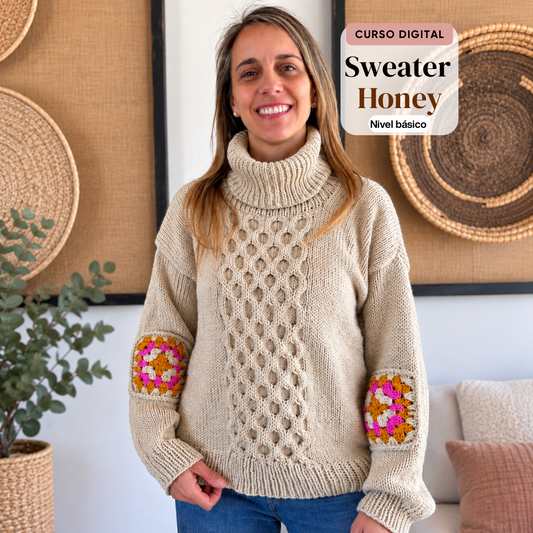 Curso Digital Sweater Honey - Aprende a tejer un sweater a palillos (PDF + videos)