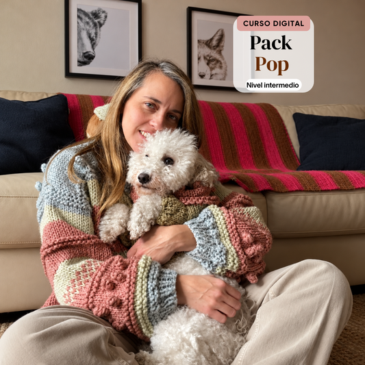 Pack cursos digitales Fluor Pop Sweater + Doggy pop sweater - Aprende a tejer un sweater a palillos (PDF + videos)